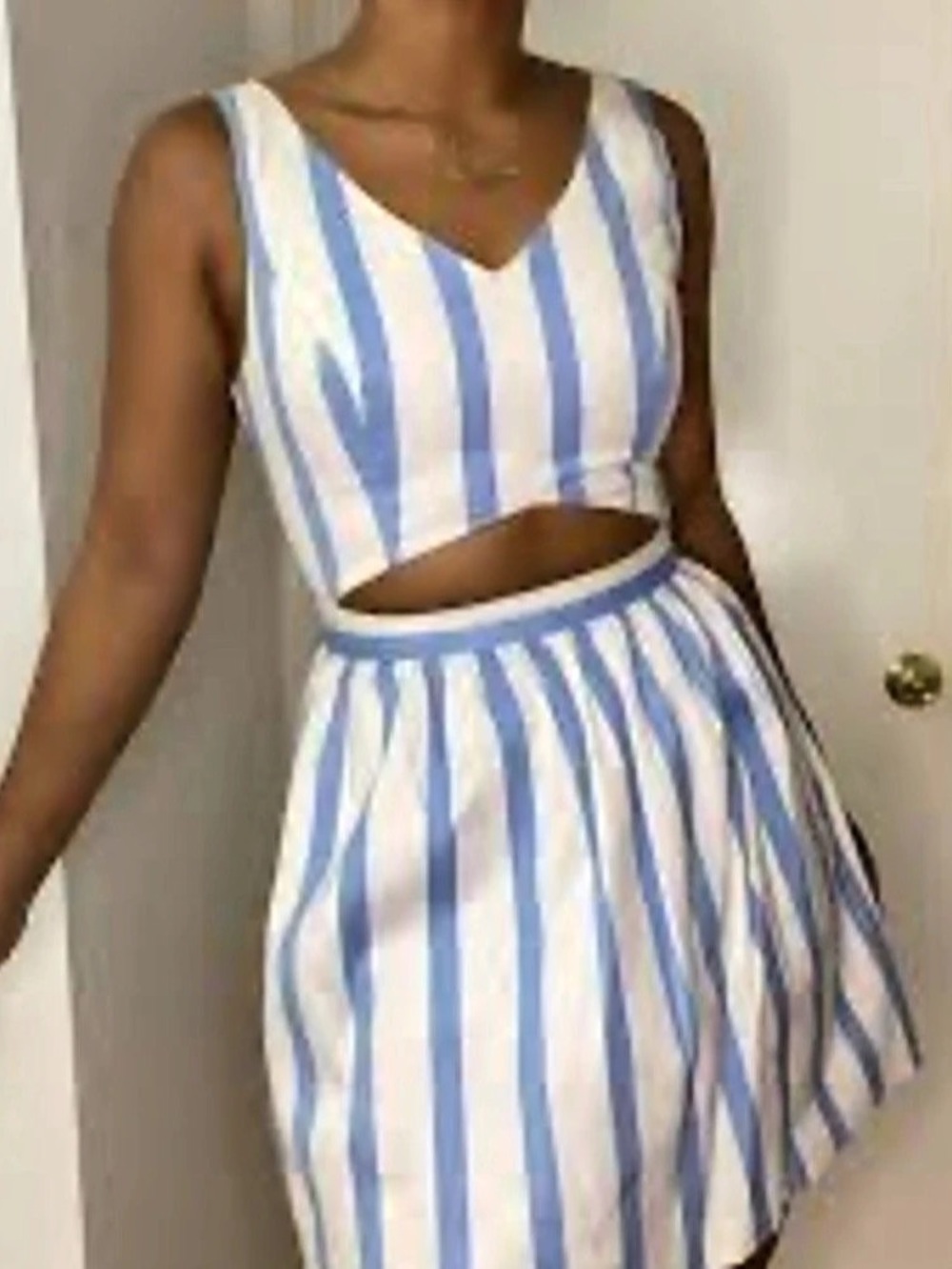 Forever 21 Blue & White Striped Cutout Mini Dress Like New Size L